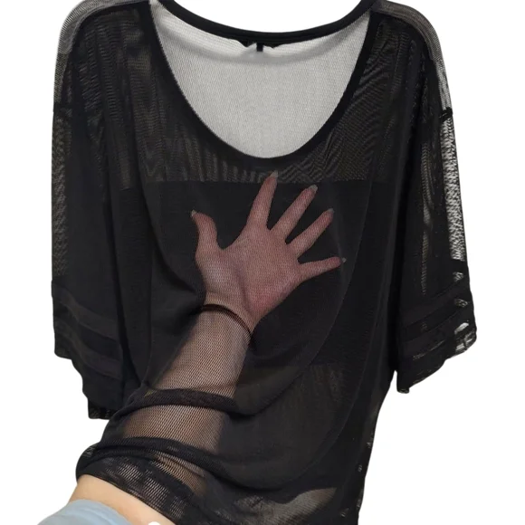 Bebe Sport Black Mesh Logo Active Top Boxy T-Shirt - Picture 4 of 11